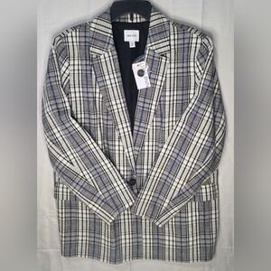 Nine West Plaid Blazer XXL Neutral Windowpane Oversized Chic